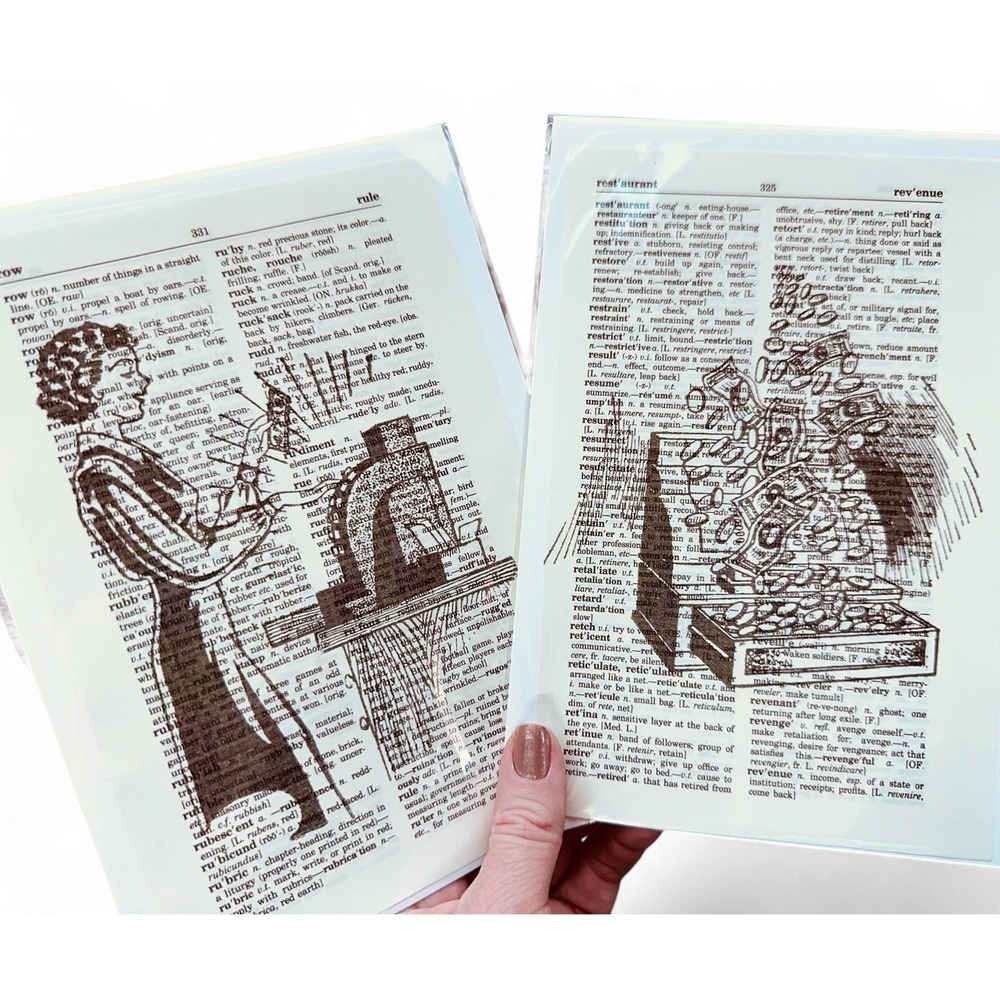 Retro Women Entrepreneur Making Money Theme - Upcycled Dictionary Art Prints Set